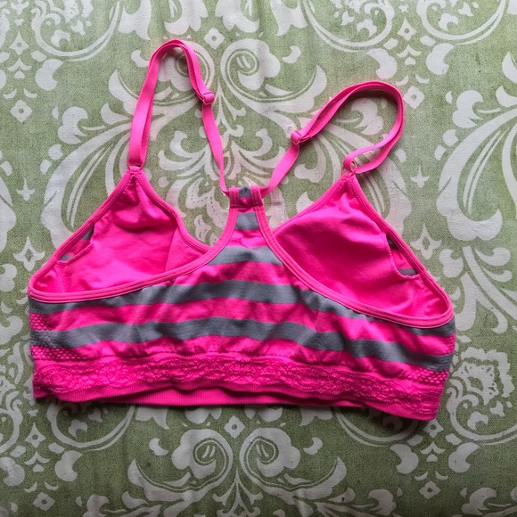 Pink and grey stripped sports bra - Picture 2 of 2